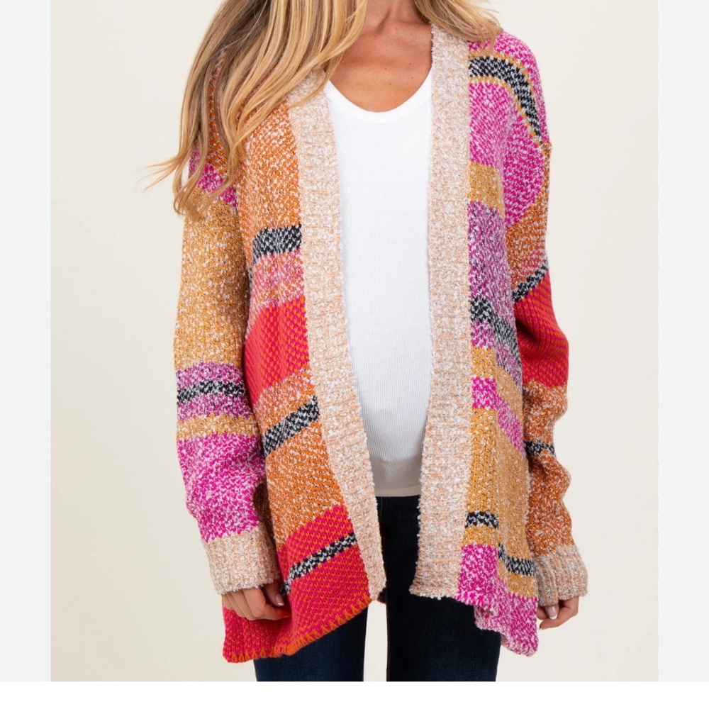 & Merci Fuchsia Oversized Colorblock Stripe Cardigan Size Large NWT Boho Cozy